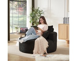 Fauteuil Van Chenillestof, Hoge Dichtheid Schuim, Geen Montage Nodig, Zacht Comfortabel Relaxfauteuil, Moderne Slaapstoel, Eenpersoons Zitstoel, Ruimtebesparend, Voor Woonkamer, Slaapkamer, Lounge En Showroom-Zwart