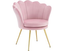Fauteuil Woonkamer – Bloemvormige Loungestoel, Fluweel, Metalen Poten, Relax- en Leesstoel, Roze