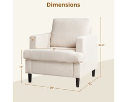 Fauteuil zitbank 1 persoons-Comfortable stoel in hout, voor slaapkamer, kleine bank, voor kamer voor tieners, in stof voor woonkamer,Beige