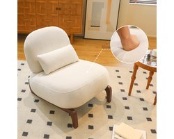 Fauteuil Zonder Armleuning - Fluweel Softleesstoel met Houten Poten - Moderne Woonkamer Stoel voor Slaapkamer of Wachtkamer - Wit - 86.9x72.1x69.9 cm