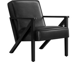 Fauteuil Zwart Kunstleer - Comfortabele Lounge Stoel met Armleuningen - Stevig Rubberhouten Frame - Vintage Design Relaxstoel - Woonkamer Leesstoel Slaapkamer Stoel Eenpersoonsbank