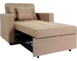 Fauteuilbed MCW-L90, inklapbare fauteuil slaapbank logeerbed, ligvlak 197x103cm stof/textiel ~ taupe
