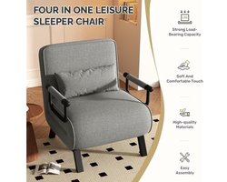Fauteuilbed – Slaapbank – Logeerbed – Relaxfauteuil – Verstelbare Rugleuning – 150 kg Draagvermogen – Linnenstof Met Metalen Frame