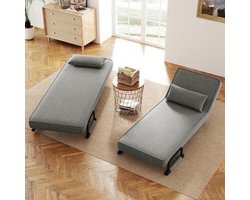 Fauteuilbed – Slaapbank – Logeerbed – Relaxfauteuil – Verstelbare Rugleuning – 150 kg Draagvermogen – Linnenstof Met Metalen Frame