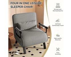 Fauteuilbed – Slaapbank – Logeerbed – Relaxfauteuil – Verstelbare Rugleuning – 150 kg Draagvermogen – Linnenstof Met Metalen Frame
