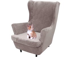 Fauteuilhoes Fluweel - Stoelhoes Oorfauteuil - Meubels Beschermen - Elastisch en Zacht - Universele Maat - Licht Koffie