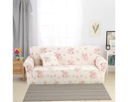 Fauteuilhoes met bloemenpatroon - Rekbaar - 2-zits - Beige en roze - Universele bankovertrek - Polyester hoekbank overtrek