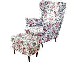 Fauteuilhoes met Voetenbankhoes - Stoelhoes Oorfauteuil - Meubels Beschermen - Elastische Gebreide Stof - 95-110 cm Rugleuning