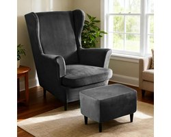 Fauteuilhoes met voetensteunhoes - wasbare stoelhoes voor oorfauteuil en voetenbank - geschikt voor vele modellen - extra zacht materiaal - donkergrijs