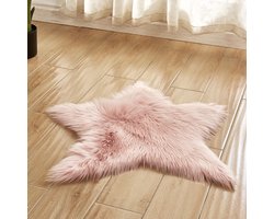 Faux Bont Schapenvacht tapijten Fluffy Faux Fleece Stoel Cover Seat Pad Shaggy Lange Pluche Gebied Tapijten Vijfpuntige Ster Tapijt Antislip Vloermatten voor Woonkamer Slaapkamers Kinderkamers Decor Roze 60CM