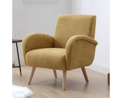 Faux Fur Fauteuil – Comfortabele Lounge Stoel met Armleuningen – Gestoffeerde Stoel met Houten Poten – geel – Voor Woonkamer of Slaapkamer