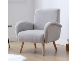 Faux Fur Fauteuil – Comfortabele Lounge Stoel met Armleuningen – Gestoffeerde Stoel met Houten Poten – grijs– Voor Woonkamer of Slaapkamer