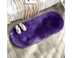 Faux Fur Gebied Tapijten Schapenvacht Tapijten Faux Pluizige Mat Fleece Stoel Cover Seat Pad Zachte Shaggy Area Mat voor Slaapkamer Sofa Floor 60 x 160 cm Ovale Vorm Paars