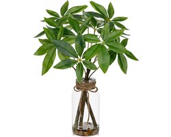 Faux groene takken in vaas - kunstmatige geldboomplant in glazen vaas met nepwater - nepbladeren takken arrangement centerpiece voor thuis - keuken - woonkamer - kantoor tafel decor