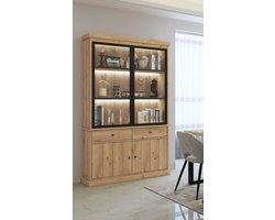 FAVORIE - Balencia lichte eik- vitrinekast 2 deuren 124cm met Led verlichting