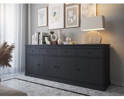 Favorie - Balencia zwart- dressoir 225cm 4 deuren