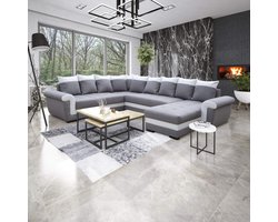 Favorie - Hoekbank porto U - Wooneiland grijs wit- hoeksalon met opbergruimte en slaapfunctie