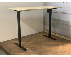 FB01 - elektrisch zit sta bureau met memory - zwart onderstel - ahorn licht eiken blad - NU MET GRATIS USB OPLADER! - 180 x 80 - NIEUW