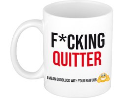 Fcking quitter mok wit en zwart - kado mok / beker - nieuwe baan - afscheidscadeau collega / werknemer