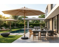 Feel Furniture - Luxe Eikenhouten Parasol met Olefin Stof - 3 Meter - Donker Beige