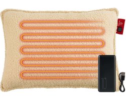 Feel Home - Verwarmend Kussen - Teddy - Gebroken wit 45x60cm - met 10000mAh Power bank