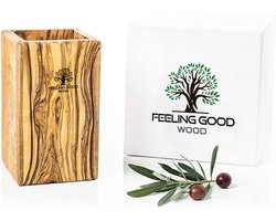 Feeling Good Wood® olijfhouten Keukengerei Houder  ~ bestekhouder ~ bestekset houder ~ bestekbak ~  L 10 cm x B 10 cm x H 17 cm