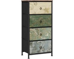 Feemi Ladekast - Ladenkast - Opbergkast - 4 Stoffen Lades - Dressoir - Vintage Bloemenmotief - Metalen Frame - 30 x 45 x 95 cm