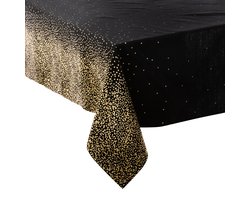 Feeric Christmas Tafelkleed/tafellaken - zwart - gouden glitters - 140 x 240 cm - polyester/katoen - wasbaar