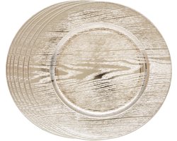 Feeric Diner/kerstdiner onderborden - 8x st - hout look - goud - kunststof - D33 - rond