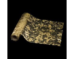 Feeric lights & Christmas Decoratie stof/tafelloper - goud - bladeren -500 x 28 cm - polyester - kerstdiner tafelversiering