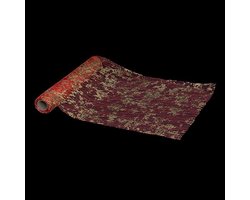 Feeric lights & Christmas Decoratie stof/tafelloper - rood - bladeren -500 x 28 cm - polyester - kerstversiering