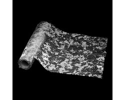 Feeric lights & Christmas Decoratie stof/tafelloper - zilver - bladeren -500 x 28 cm - polyester - kerstdiner tafeldecoratie