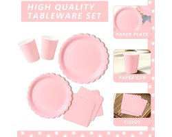 Feest Servies, 50 Stuks Lichtroze Papieren Borden Kinderfeestje Set met Wegwerp Papieren Borden, Servetten & Bekers voor Verjaardagen, Barbecues, Picknicks en Feesten