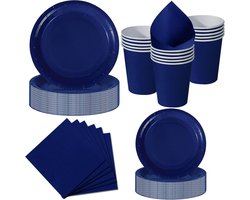 Feest Servies, 50 Stuks marineblauw en Zilver Papieren Borden Kinderfeestje Set met Wegwerp Papieren Borden, Servetten & Bekers voor Verjaardagen, Barbecues, Picknicks en Feesten