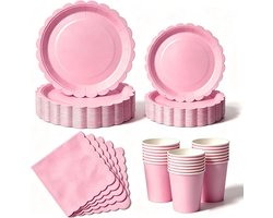 Feest Servies, 50 Stuks Roze Papieren Borden Kinderfeestje Set met Wegwerp Papieren Borden, Servetten & Bekers voor Verjaardagen, Barbecues, Picknicks en Feesten