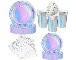 Feest Servies, 50 Stuks zilver en Goud Papieren Borden Kinderfeestje Set met Wegwerp Papieren Borden, Servetten & Bekers voor Verjaardagen, Barbecues, Picknicks en Feesten