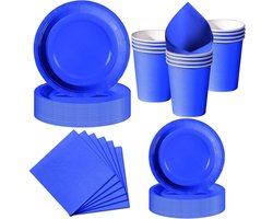 Feest Servies voor Kinderfeestjes - 50 Stuks Saffierblauw en Goud Papieren Borden - Set met Wegwerp Servetten & Bekers voor Verjaardagen, Barbecues, Picknicks en Feesten