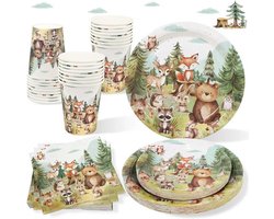 Feestborden en servies voor bosfeest - 100-delig - Bosdieren verjaardagsdecoraties - Jongens Meisjes Baby Shower Benodigdheden
