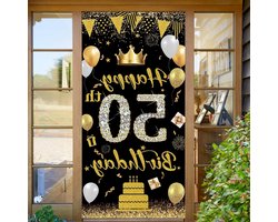 Feestdecoraties voor 50e Verjaardag, Zwart en Goud Versiering, Achtergrond Banner voor Mannen en Vrouwen, Feestartikelen en Ballonnen