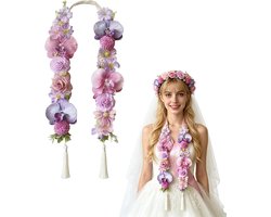 Feestelijke bloemensjerp met kunstbloemen en satijn voor afstuderen, bruiloft of verjaardag - Decoratieve sjerp met lila en lavendel kleurverloop voor een prachtig bloemenfeest, ideaal voor feestdecoratie en accessoires