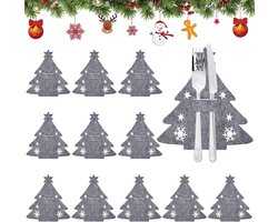 Feestelijke Kerst Bestekhouder van Vilt, 12 Stuks, Decoratieve Bestekhouders voor Kerstmis, Grijze Vilt Bestekhouders voor Tafeldecoratie