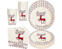 Feestelijke Kersttafelset met Servies voor 10 Gasten - Borden, Bekers en Servetten voor Reindeer Thema Party Decoratie
