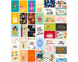 Feestio Verjaardagskaarten met Envelop - Verjaardagskaart - 36 Stuks Wenskaarten - Volwassenen en Kinderen - 10 x 15 cm