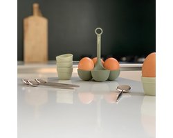 FEESTMAAND! Eierset groen - Kerst - Eierhouder - Eierdopjes - Eierlepeltjes - RVS en siliconen