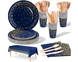 Feestservies Set 141 Stuks Marineblauw en Goud voor 20 Personen - Perfect voor Bruiloft, Verjaardag en Feestjes
