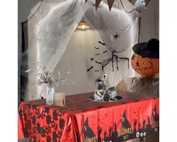 Feesttafelkleed Halloween - Plastic tafelhoes - Feestdecoratie maken - Magere Hein ontwerp - 137 x 274 cm - Rood