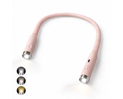 Felence - Nekleeslamp - Leeslamp - Neklamp - USB-Oplaadbaar - Handsfree - Ultraflexibel - 3 helderheidsniveaus instelbaar - Leeslamp voor op bed - Geschikt voor lezen, reizen, breien, haken en kamperen - Roze, Zilver