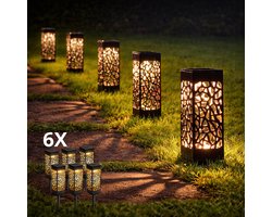 Felence Solar LED Tuinlampen- Voordeelset van 6 stuks - 3000K Warm Wit - Multifunctioneel Tafel of Priklamp - Zonne-energie