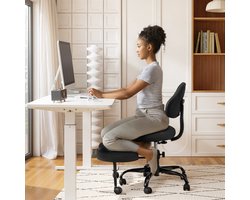 FelixKing Ergonomische bureaustoel met wielen voor zithouding met gekruiste benen – In hoogte verstelbare meditatie en als kniestoel voor volwassenen; draaibare stoel van PU-leer met brede zitting en uitschuifbare voetensteun, ideaal bij ADHD