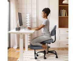 FelixKing Ergonomische bureaustoel met wielen voor zithouding met gekruiste benen – In hoogte verstelbare meditatie en als kniestoel voor volwassenen; draaibare stoel van PU-leer met brede zitting en uitschuifbare voetensteun, ideaal bij ADHD